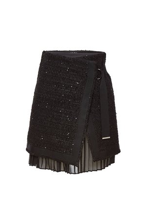 Karl Lagerfeld - Boucle Skirt with Pleated Insert and Sequins - black