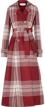 Checked Wool-blend Trench Coat - Red
