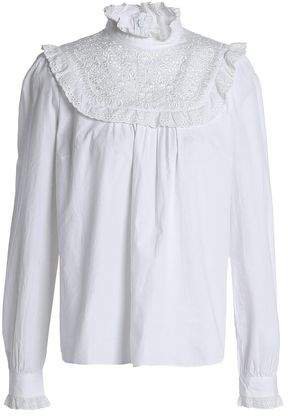 Ruffle-trimmed Embroidered Cotton Blouse