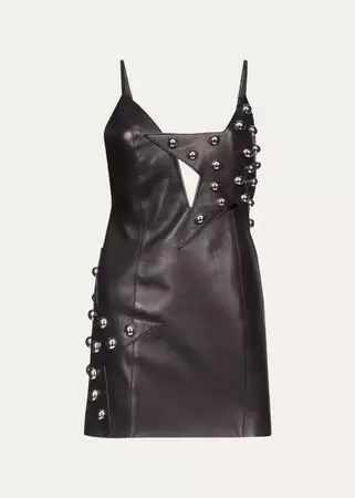 AREA Studded Star Leather Mini Dress - Bergdorf Goodman
