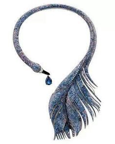 Blue Saphirre Feather Necklace Art Nouveau