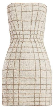 Crystal Web Embellished Tweed Mini Dress - Womens - White Silver