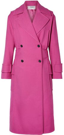 Double-breasted Wool-blend Twill Coat - Magenta