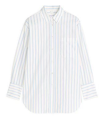 Oversized Striped Poplin Shirt - Off White/Blue - Shirts & blouses - ARKET FR