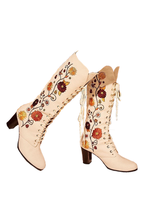 thehippieshake | Penny Lane Cream Floral Embroidered Boots