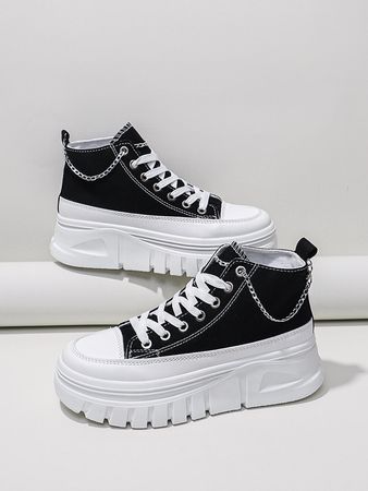 Women Letter Graphic Lace-up Front Canvas Shoes, Sporty Sneakers | SHEIN USA