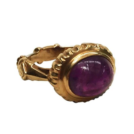 Marina J. Cabochon Amethyst and 14K Yellow Gold Ring Size 7.5 For Sale at 1stDibs