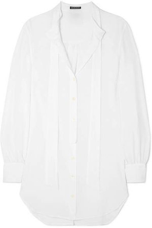 Oversized Tie-neck Cotton Shirt - White