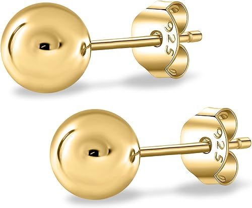 Amazon.com: 18k Gold Plated Sterling Silver Ball Stud Earrings 3mm-8mm, Hypoallergenic Women & Girls Studs Earring - By AceLay (3mm, Yellow Gold): Clothing, Shoes & Jewelry