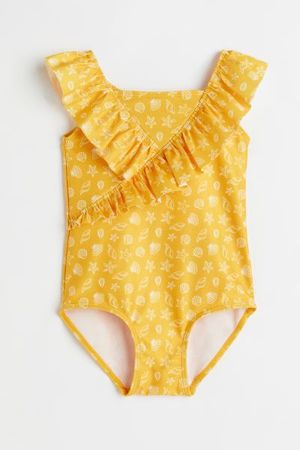 Ruffled Swimsuit - Yellow/shells - Kids | H&M US