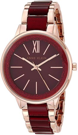 Amazon.com: Anne Klein Women's AK/1412RGBY Rose Gold-Tone and Burgundy Shimmer Resin Bracelet Watch: Watches