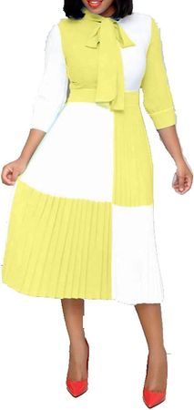 VERWIN Loose Color Block 3/4 Sleeve Women Dress Midi Dress Party Cocktail Evening Dress at Amazon Women’s Clothing store
