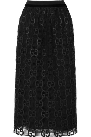 Gucci | Velvet and grosgrain-trimmed macramé lace midi skirt | NET-A-PORTER.COM