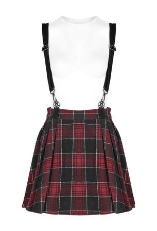 Levana Red Tartan Gothic Mini Skirt with Braces by Punk Rave