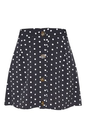 Black Polka Dot Cotton Button Detail Mini Skirt | PrettyLittleThing USA