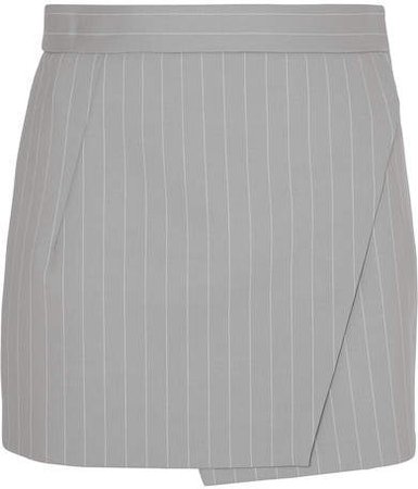 Pinstriped Wool-blend Wrap Mini Skirt - Gray