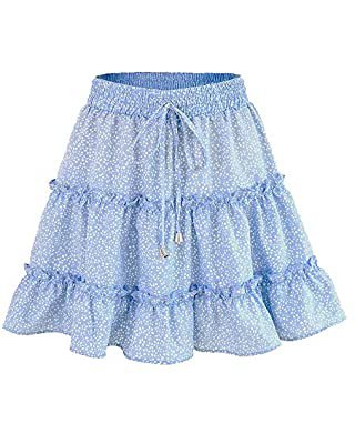 Amazon.com: katiewens Women's Boho Floral Printed High Waist Ruffle Elastic Cute Casual Mini Skirt: Clothing