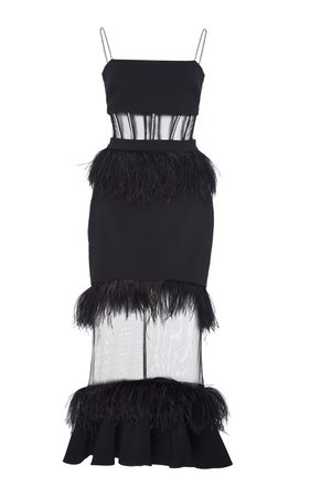 Corset Crystal And Feather Tiered Midi Dress by David Koma | Moda Operandi