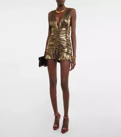 Ruched Lame Minidress in Gold - Saint Laurent | Mytheresa
