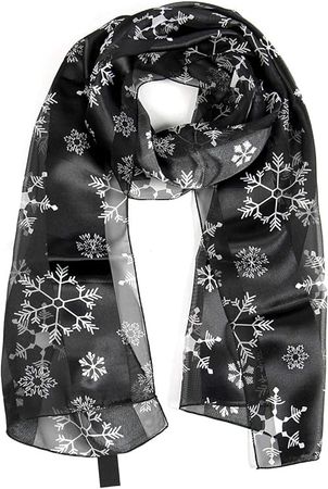 SERENITA Satin Lightweight Scarf Wraps, for Christmas Holiday, Square Silk Feel Scarves, Snowflake Black at Amazon Women’s Clothing store
