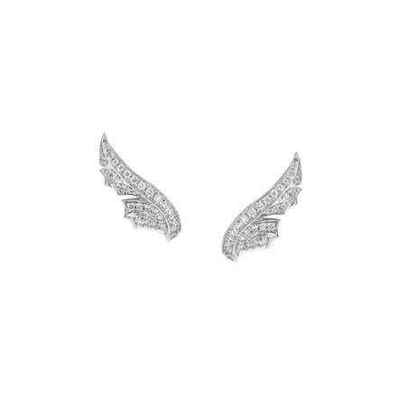 White Gold Pavé Feather Earstuds With White Diamonds | Magnipheasant
