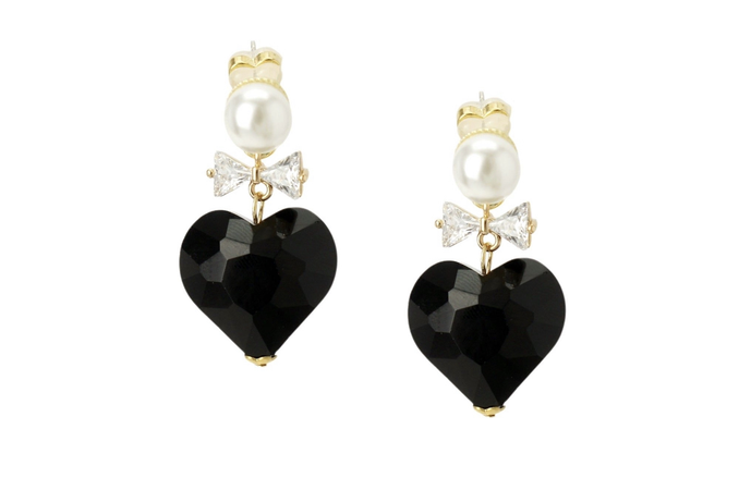 gold and black crystal heart earrings