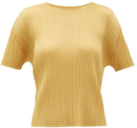 Round Neck Pleated T Shirt - Womens - Yellow