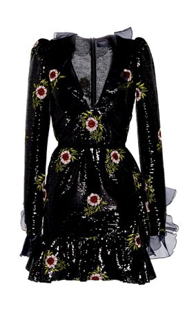 Flounce Sequin Embellished Mini Dress With Floral Appliques by Giambattista Valli | Moda Operandi