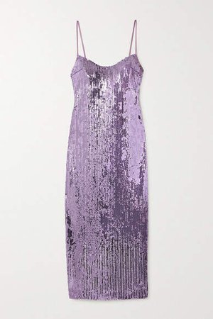 Berlin Open-back Sequined Tulle Midi Dress - Purple