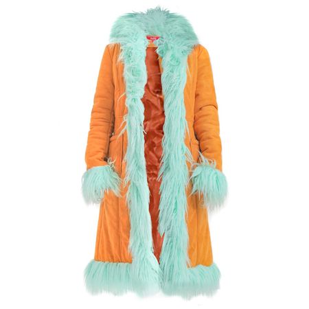Lola Faux Suede Fur Trimmed Long Line Coat | Elsie & Fred | Wolf & Badger
