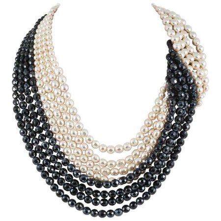 Black bead and faux cream baroque pearl 'twist' necklace, Coppola e Toppo,1960s
