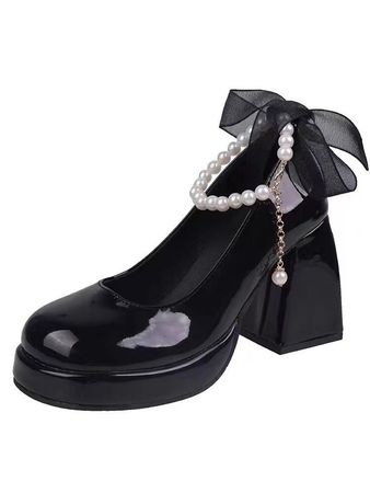 block heel black Pearl ribbon