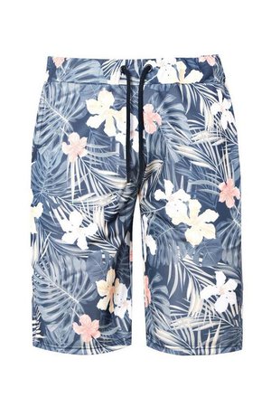 Floral Palm Print Mid Jersey Shorts | Boohoo