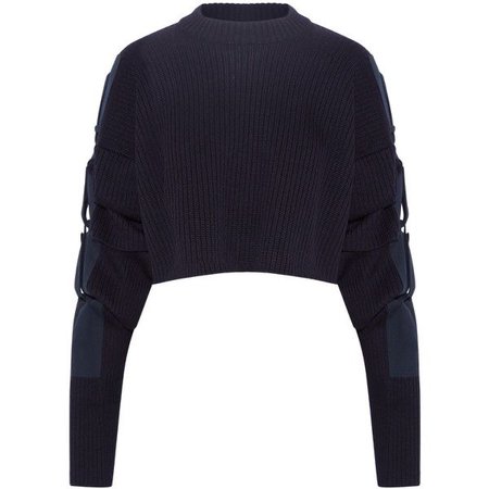 Navy Blue Long Sleeve Crop Sweater