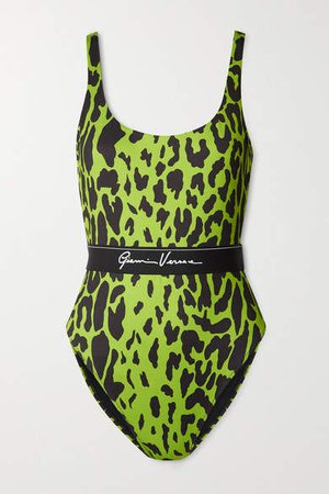 Belted Neon Leopard-print Swimsuit - Bright green