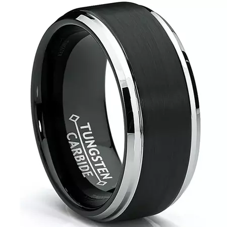Men's Two-Tone Tungsten Ring Black Brushed Wedding Band 9MM Sizes 7-15 - Walmart.com