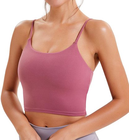 Nesyd Women Padded Sports Bra Longline Workout Yoga Fitness Gym Running Crop Tank Top Camisole Bra (Medium, Rose Red) at Amazon Women’s Clothing store