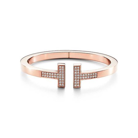 Tiffany T square bracelet in 18k rose gold with pavé diamonds, medium. | Tiffany & Co.
