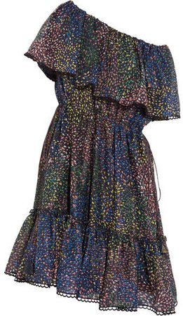 Firework Off-the-shoulder Printed Cotton-blend Mini Dress - Blue