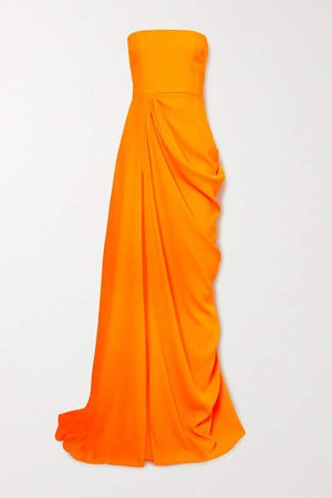 Reed Draped Crepe Strapless Gown - Orange