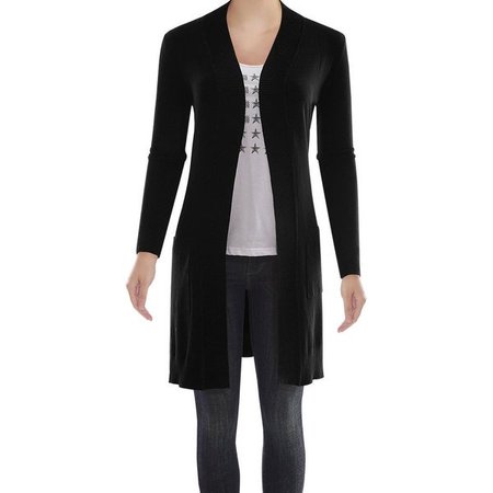 Cielo Black Womens Size Large-L Ribbed Open Front Cardigan Sweater