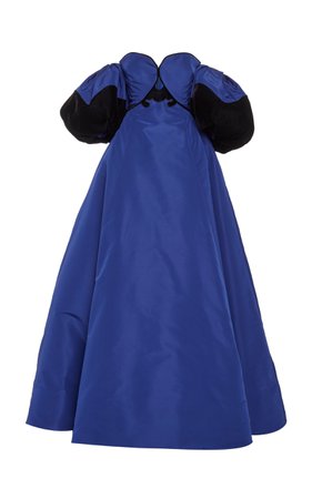 Off-Shoulder Puff Sleeve Faille Ballgown With Waist Cutaway by Elizabeth Kennedy | Moda Operandi