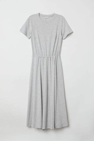 Short-sleeved Jersey Dress - Gray
