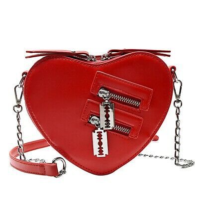 red leather heart razor blade purse