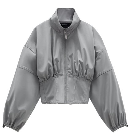 Zara grey cropped leather jacket
