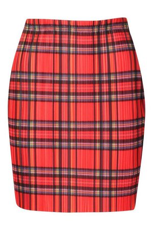 Tartan Check Plisse Mini Skirt | Boohoo red