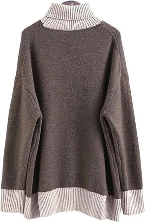 Bankeng Women's Knits Turtleneck Matching-Color Long Sleeves Loose Sweater Pullover Coat at Amazon Women’s Clothing store