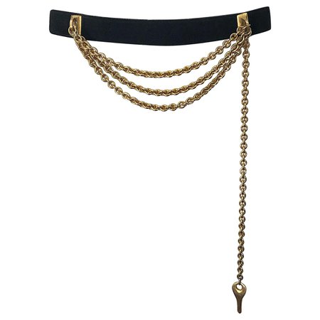1990s Donna Karan Black Leather Suede and Gold Chain Vintage 90s Key Belt For Sale at 1stDibs