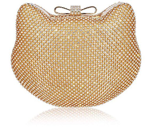 Mossmon Crystal Clutch Cat Shape Luxury Rhinestone Women Evening Bag (Gold): Handbags: Amazon.com