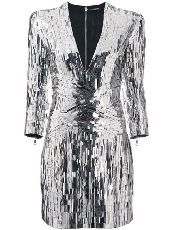 Silver Balmain sequin embellished mini dress RF06351P009 - Farfetch